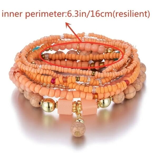 Stackable Bead Bracelets Ladies Stretch Multilayer Bracelet Set - Multicolor - Picture 4 of 8